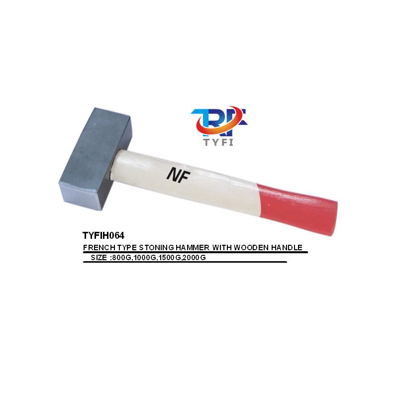FRENCH TYPE STONING HAMMER WITH WOODEN HANDLE